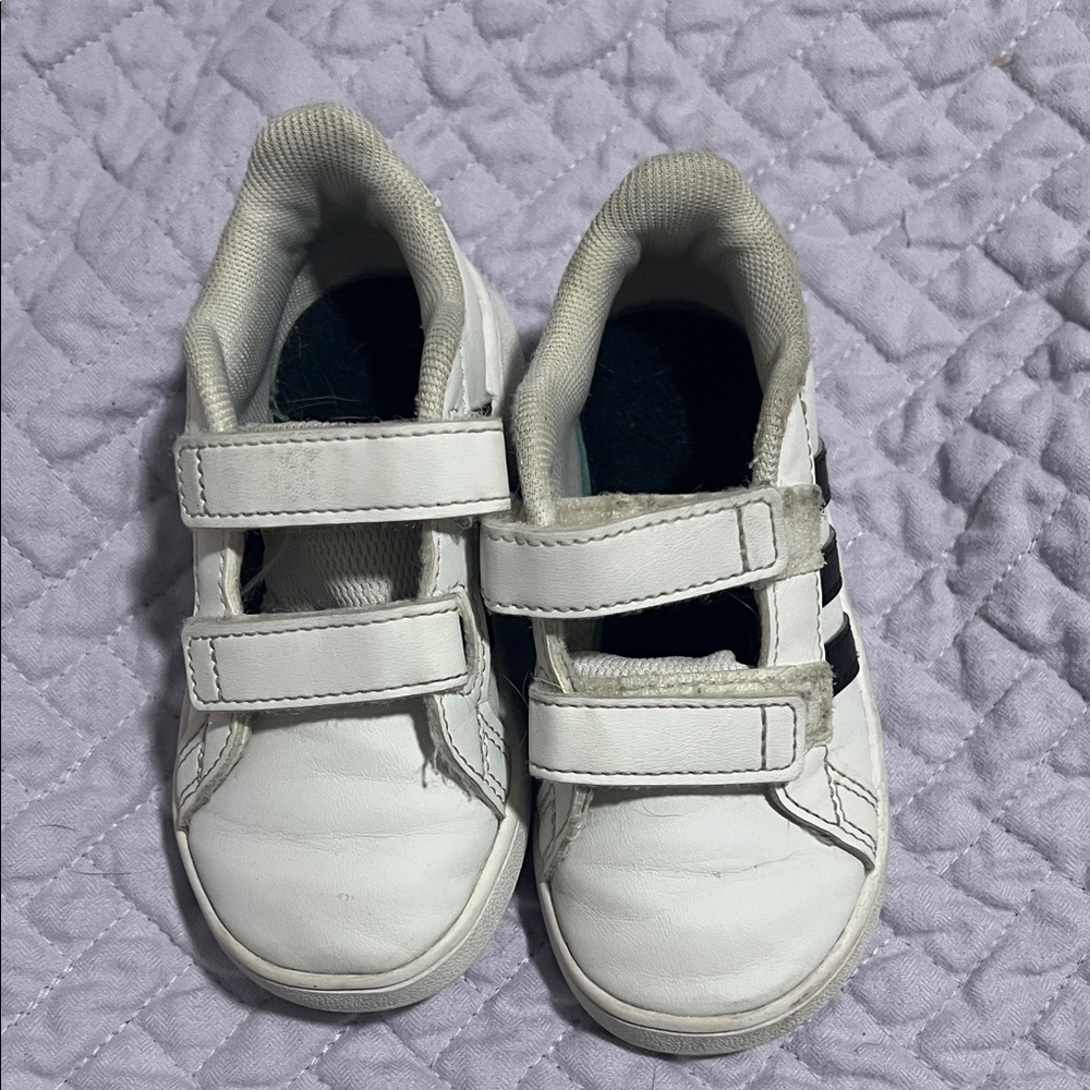 adidas Kids White Sneakers with Black Accents